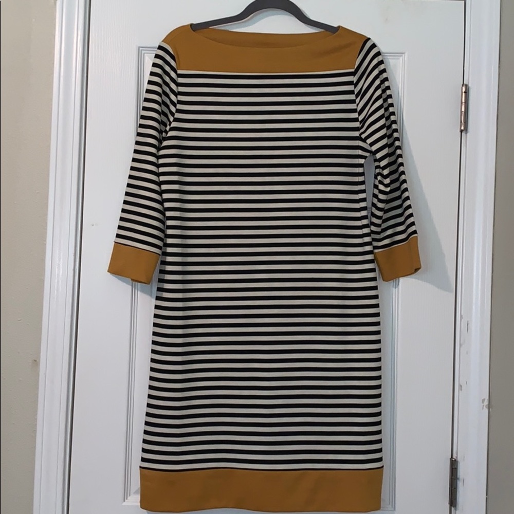 Isaac Mizrahi gold black striped dress